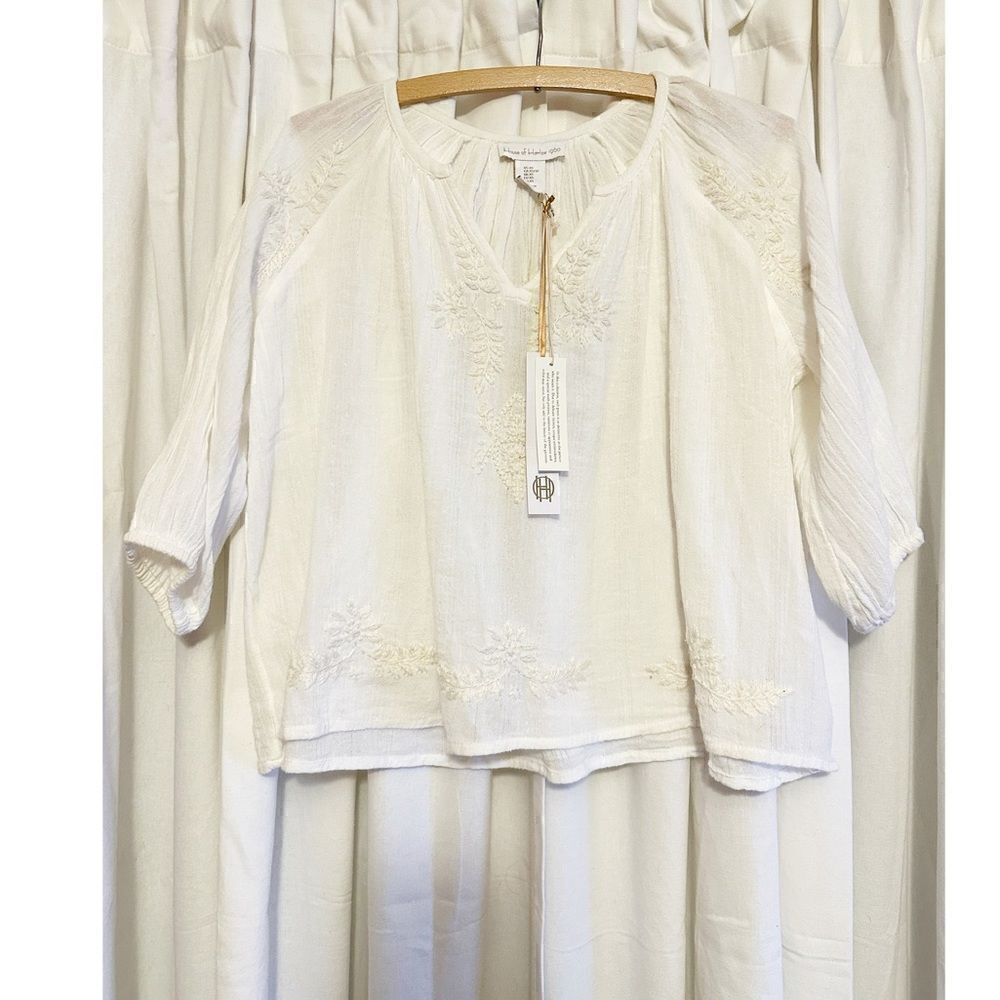 House of Harlow 1960 Ivory Embroidered Peasant Blouse